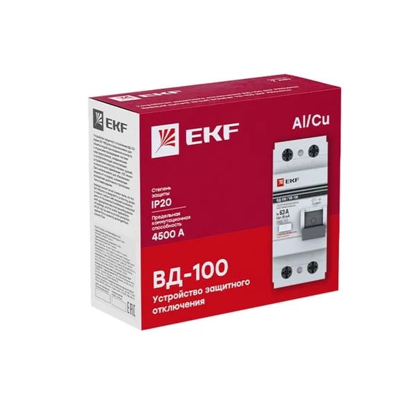 EKF Residual Current Device VD-100 2P 16A 30mA Type AC - White