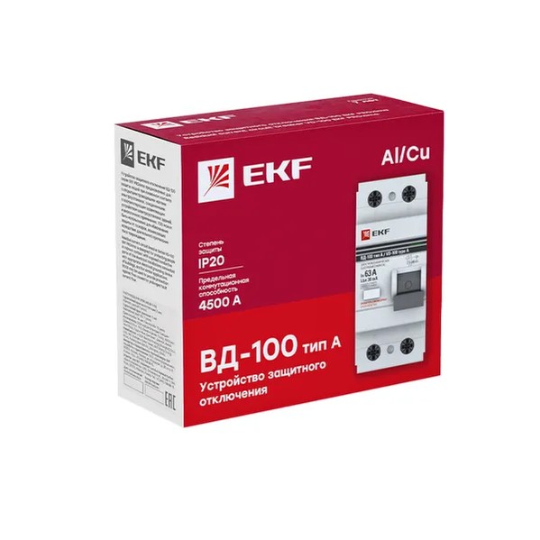 EKF Residual Current Device VD-100 2P 40A 30mA Type A Electromechanical - White
