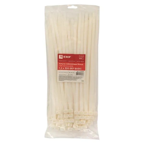 EKF Nylon Cable Tie White 7.2mm 2