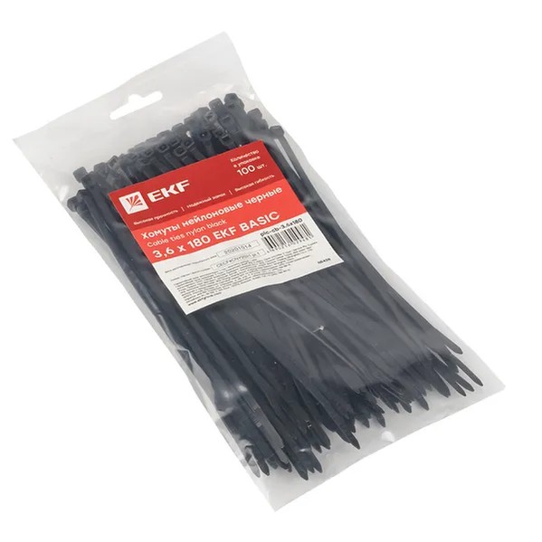EKF Cable Tie Nylon Black 3.6mm x 180mm 1