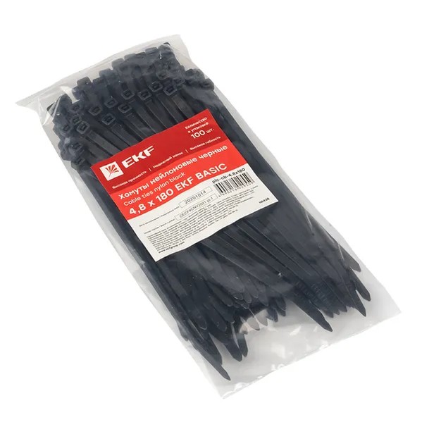 EKF Cable Tie Nylon Black 4.8mm x 180mm 1