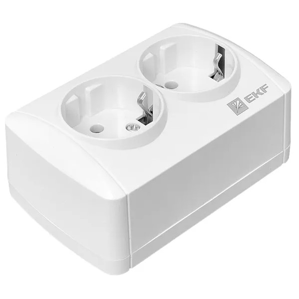 EKF Socket 2-gang 16A White Thermoplastic 2