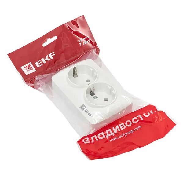 EKF Socket 2-gang 16A White Thermoplastic 4