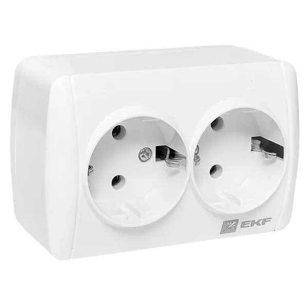 EKF Socket 2-gang 16A White Thermoplastic 5