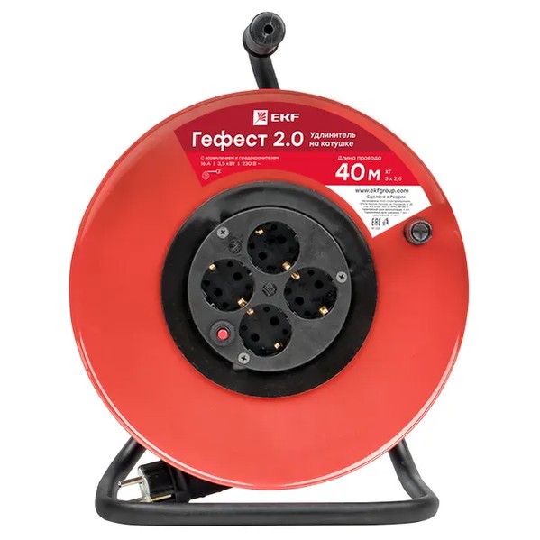 ekf Extension Cord Metal Reel 40m Rubber Black 6