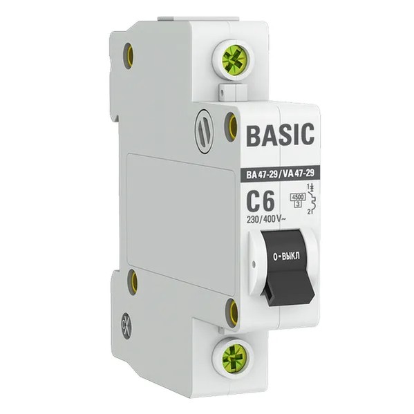 EKF Automatic Circuit Breaker 1P 6A C 4.5kA VA 47-29 Basic - Plastic - White 1