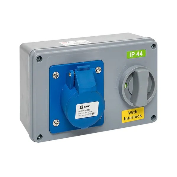 EKF Socket with Lock and Switch - Plastic - Blue 9